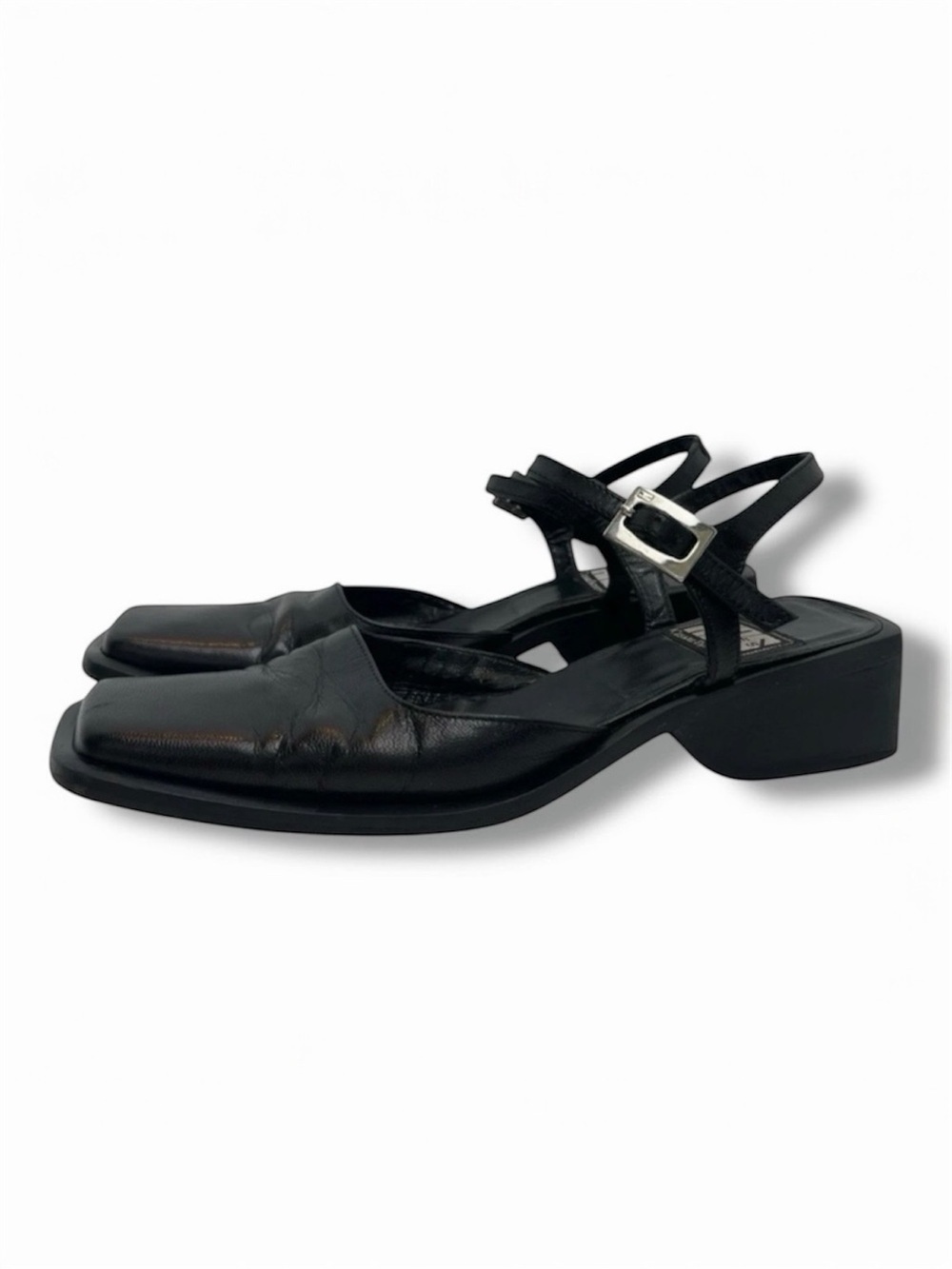 Cesare Paciotti Heroes 1177 Black Leather Square Toe Slingback Heels 37.5 US 6.5
